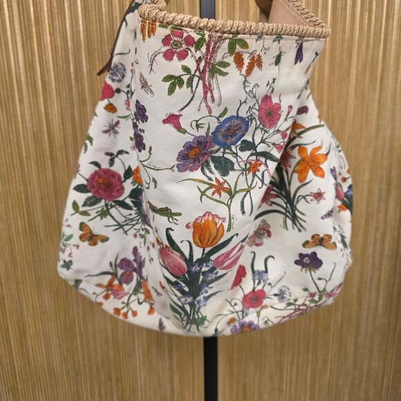 Gucci White Flora Horsebit Handbag Large Authentic Flower Butterfly Cricket - Picture 5 of 16
